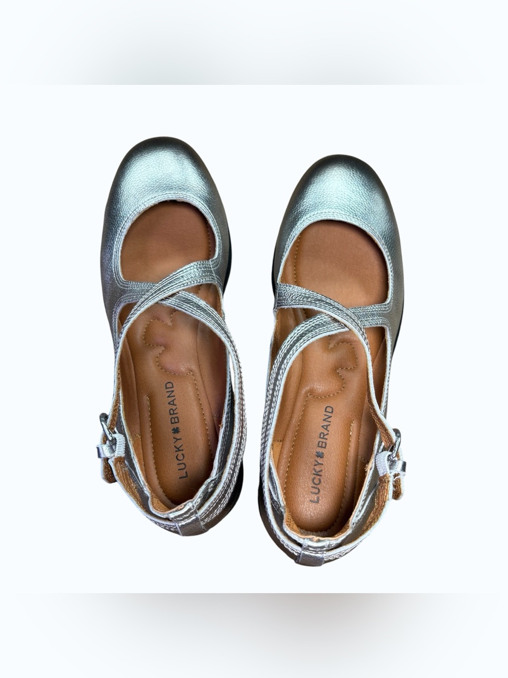 Lucky Brand Metallic Silver Leather Mary Jane Flats Women’s 7.5